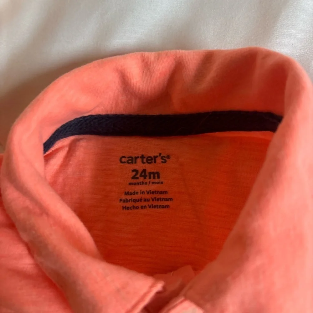 Carter's Vibrant Coral Polo Shirt with sunglasses 24 months with collar